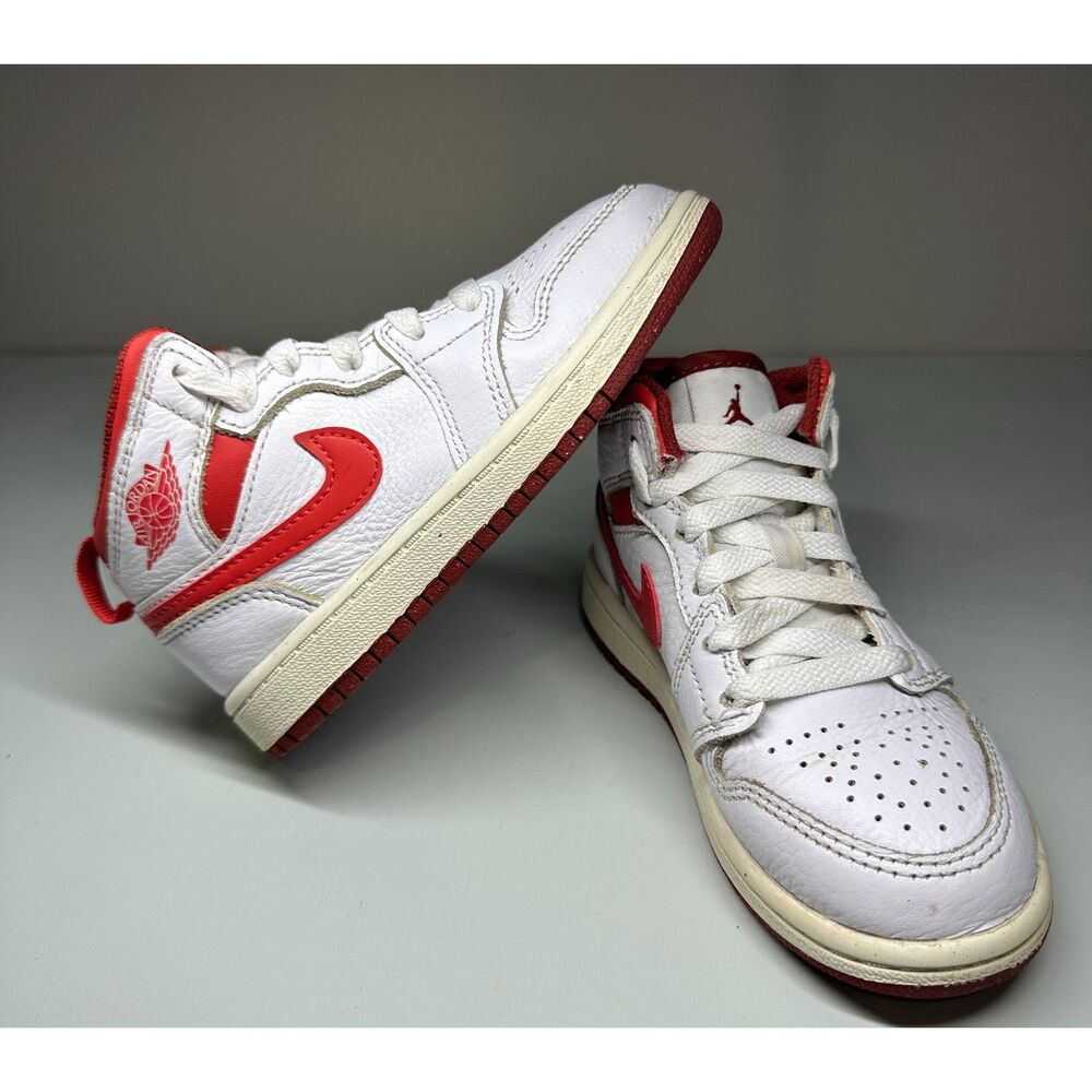 Kid Toddler Nike Air Jordan 1 Mid Se White‎ Sail Dune Red FJ3467-160 Shoe 10.5C